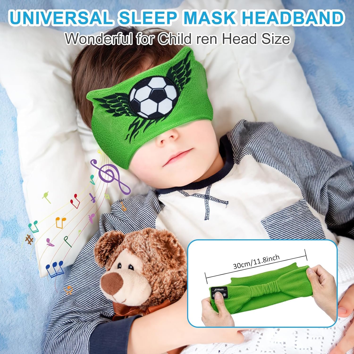 Maschera per Dormire Bluetooth, CestMall Maschera per Gli Occhi del Sonno con Cuffie Microfono Musicale Addormentata Bluetooth Maschera Regalo di Compleanno per Bambini Ragazzo Ragazza (Green) - Image 6