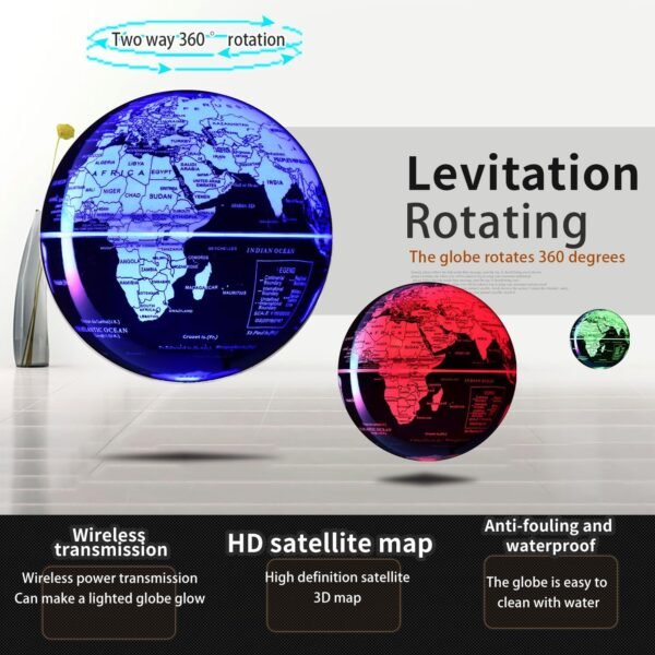 Globi magnetici galleggianti e levitanti Mappa del mondo da 3 "con luci a led, decorazioni da ufficio per uomini Regali di compleanno unici - Image 4