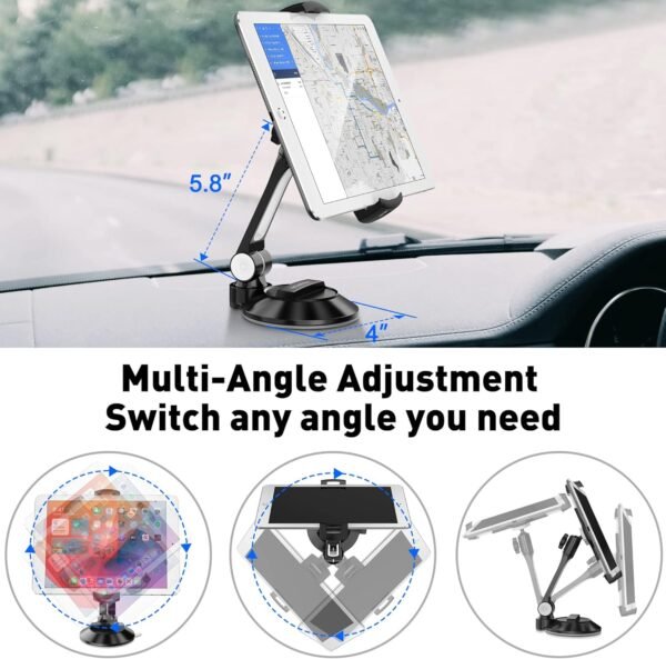 AboveTEK Supporto Pieghevole per Tablet per Auto, Supporto per iPad da 4-11" con Supporto a Ventosa per Parabrezza dell'Auto, Vetro, Letto, Cucina e Ufficio - Nero - Image 3