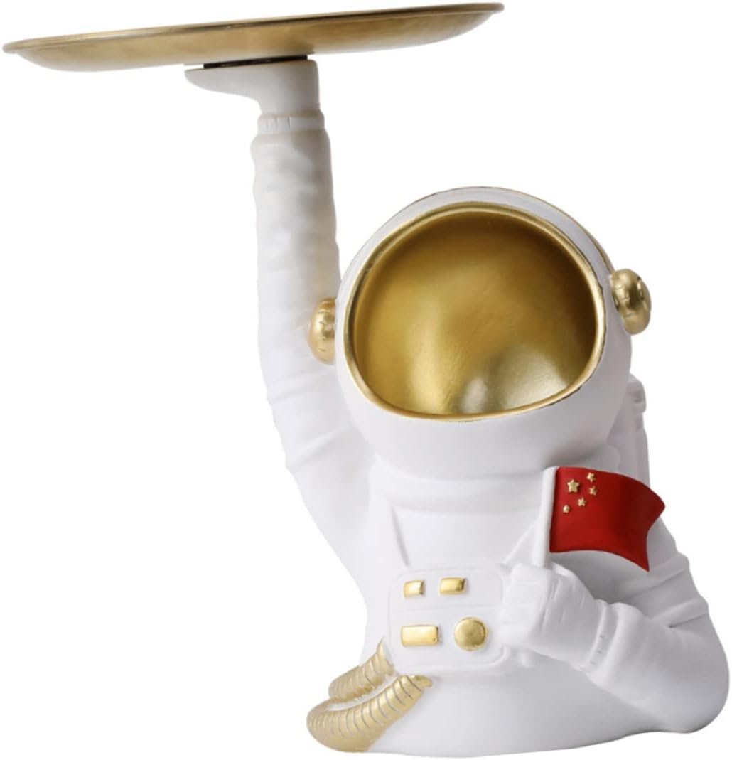 LIFKOME 1 Pc Vassoio Decorativo Marcatore Giocattoli Astronauta Bidone Gadget Banca Contenitori Di Stoccaggio Organizzatore Gingillo Per Ufficio Spaziale Figure Di Astronauti Resina Bianca