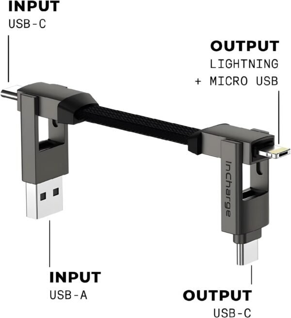 inCharge Rolling Square, 6 Portachiavi con Cavo Usb Type-c, Cavetto Universale Cellulare, Regalo Uomo, Caricatore Universale Cellulare 6 in 1, Gadget Tecnologico, Gold, Cavo Lightning da 15W - Image 2
