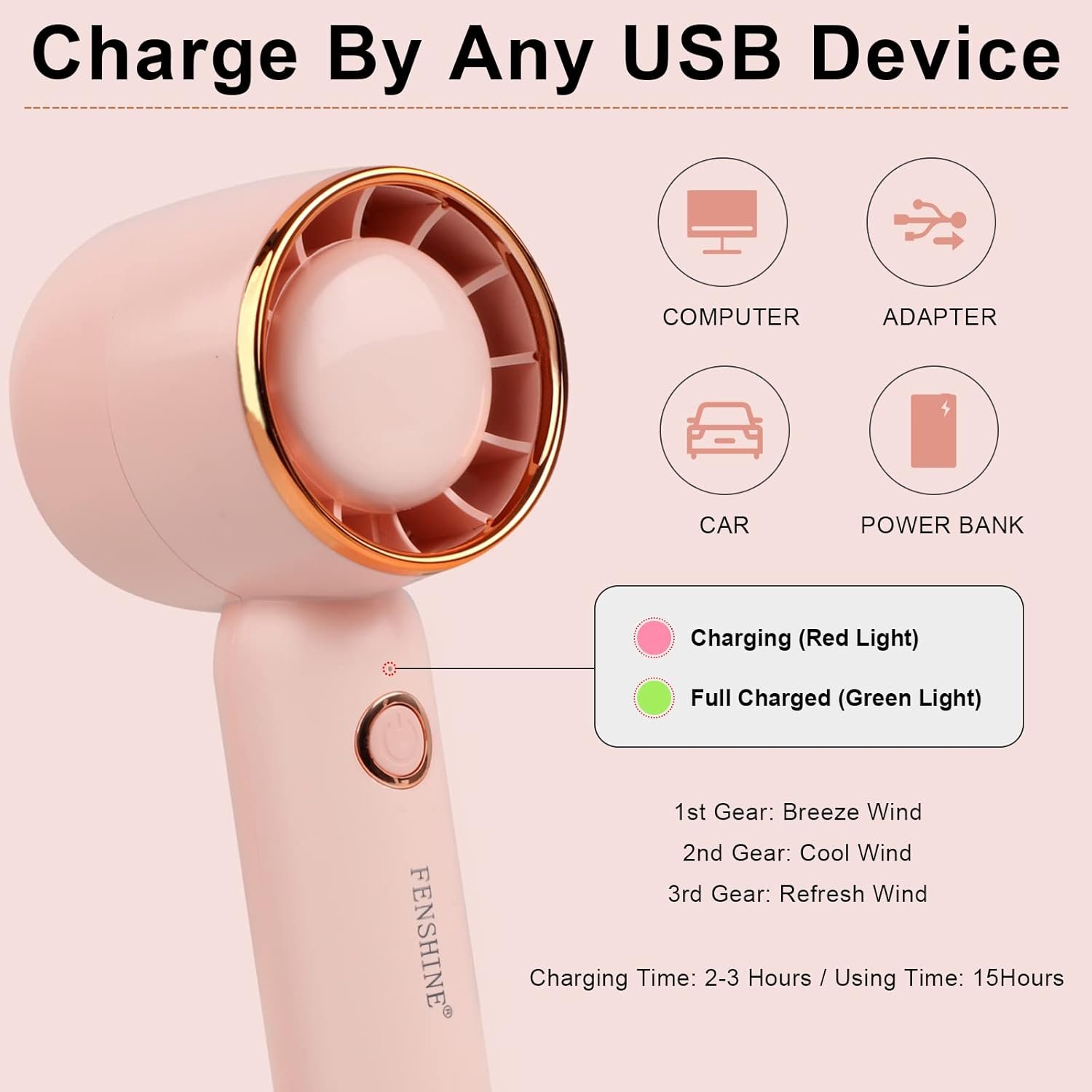 Fenshine Mini ventilatore portatile, ricaricabile tramite USB, silenzioso, per extension ciglia - Image 3