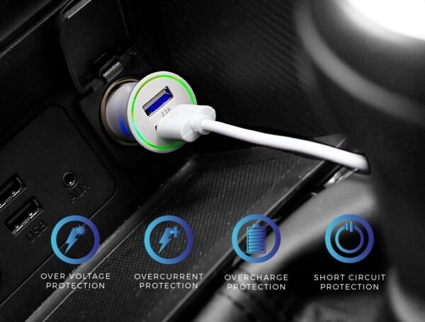 MUTTO Caricatore rapido per accendisigari da auto, 5 V/2 A, con 2 porte USB di ricarica rapida, per tutti i tipi di gadget e smartphone, bianco - Image 3