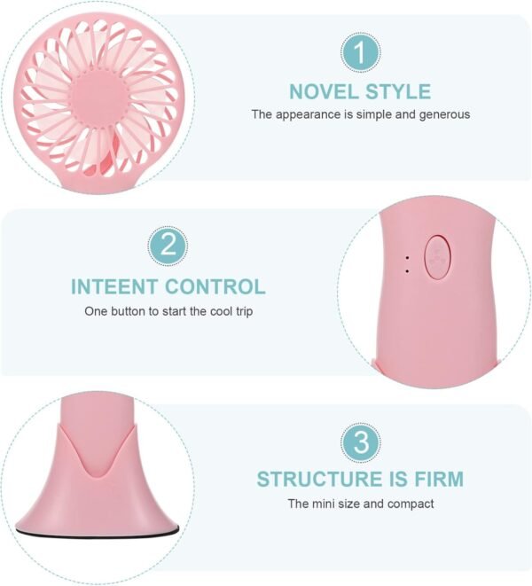 Garneck 1 Pc Ventola Da Tavolo a Doppio Scopo Auto Ventilatore Indossabile Ventilatore Portatile Per Tifoso Personale Ricaricabile Aspiratore Portatile Plastica Abs Rosa - Image 3