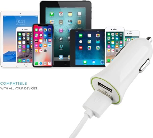 MUTTO Caricatore rapido per accendisigari da auto, 5 V/2 A, con 2 porte USB di ricarica rapida, per tutti i tipi di gadget e smartphone, bianco - Image 6