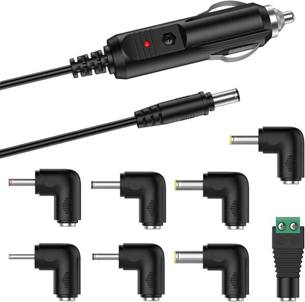 SRLWMYI Caricatore per auto 12V 2A con cavo di alimentazione universale e presa accendisigari con 8 adattatori per diversi dispositivi in ​​auto. 24W 5,5 x 2,1 mm.