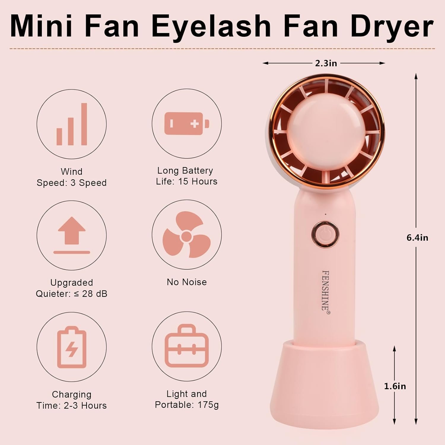 Fenshine Mini ventilatore portatile, ricaricabile tramite USB, silenzioso, per extension ciglia - Image 2