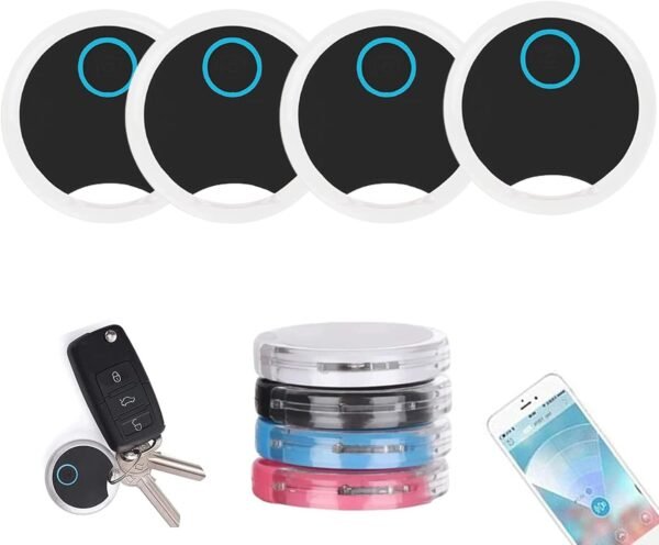 TOTMOX 4PCS Smart Bluetooth Tracker Key Finder, con controllo APP, fino a 20,1m compatibile iOS Android per chiavi, animali domestici, telefono, portafoglio, bagagli e altro ancora, nero