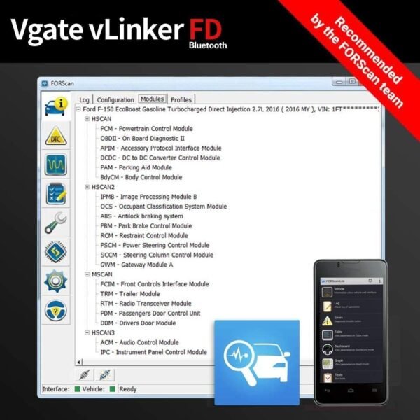 VGATE OBDII Bluetooth, Vlinker FD Scanner OBD OBD2 STRUMENTO Diagnostico Controllare la luce del motore per Android E Windows (Bluetooth 3.0) - Image 2