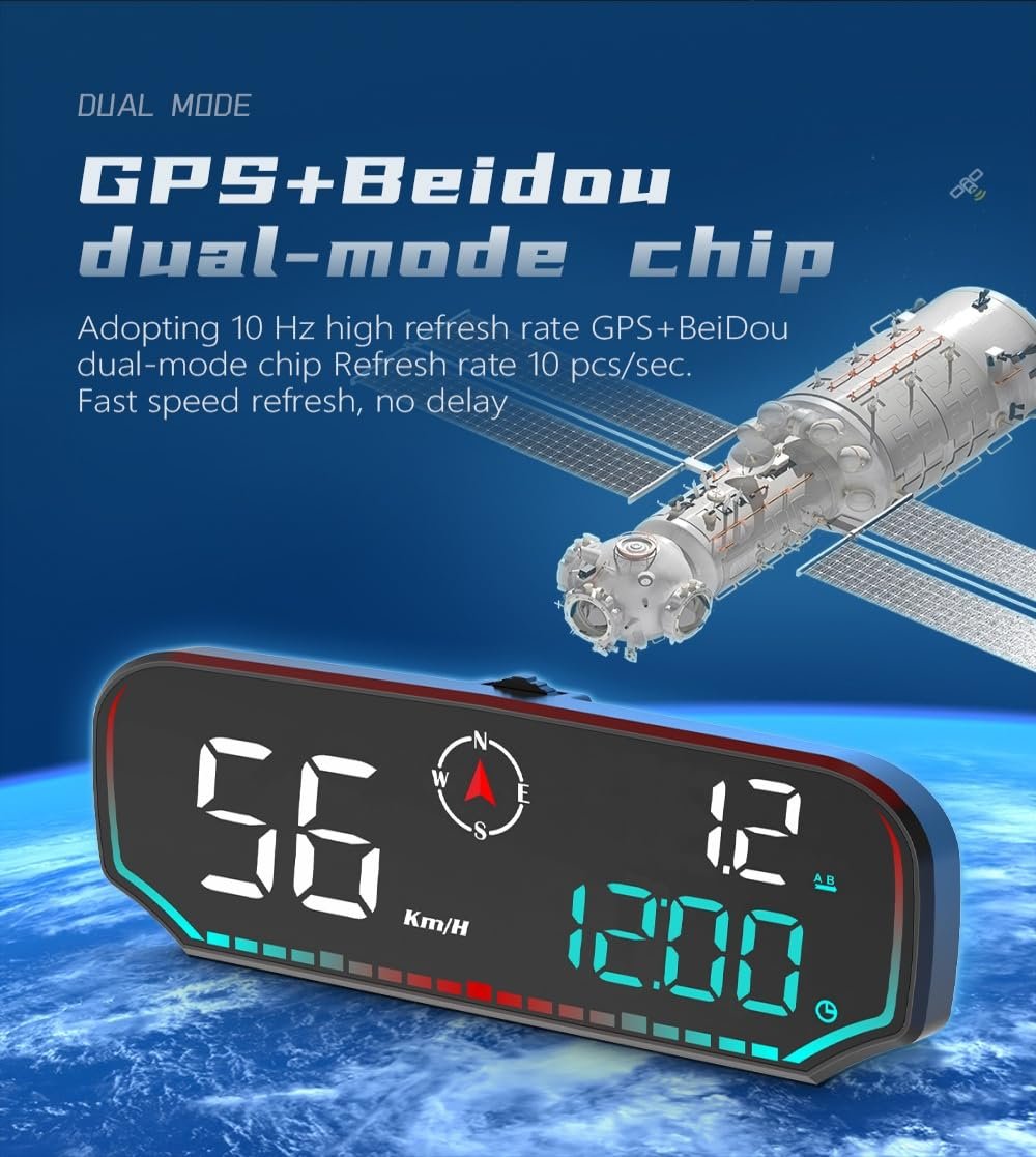 OBEST Car HUD Auto Head Up Display Auto HUD GPS- Tachimetro digitale GPS per auto, Allarme Velocità,con supporto a ventosa girevole - Image 3
