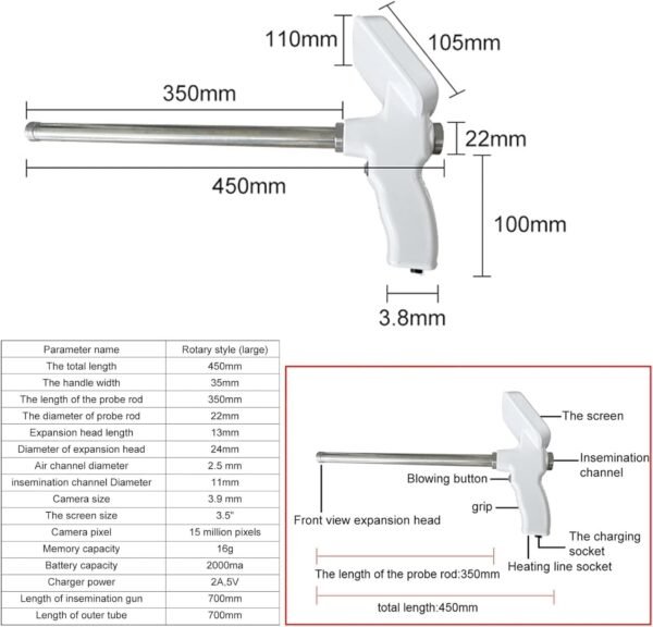 DMBBSAPBSH Kit di Inseminazione Visiva, Pistola for inseminazione visiva for Pecore/maini/Cavalli Gadget for Allevamento di Animali Endoscopio visivo Kit for Allevamento Veterinario - Image 6