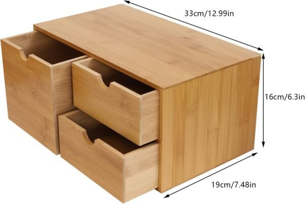 Organizer da scrivania in bambù con 4 cassetti – Mini cassetto per riporre e decorare la scatola per il trucco di un unico pezzo, ideale per il decoupage e l'organizzazione della casa - Image 3