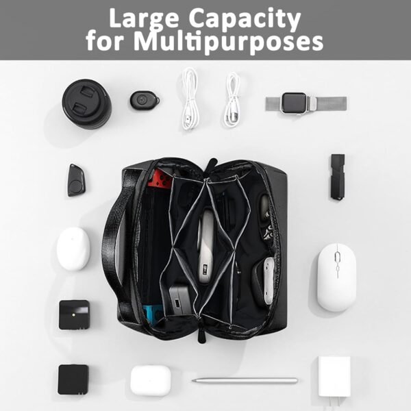 XTDMJ Borsa organizer per cavi aperta a 180°, organizer da viaggio per elettronica, accessori da viaggio, gadget, organizer per gadget, custodia tecnologica con manico, Nero , moderno - Image 3