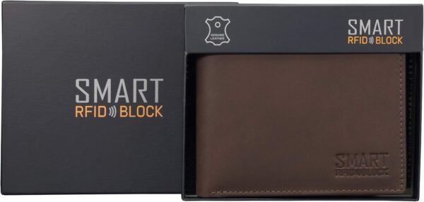 𝗞𝗢𝗥𝗨𝗠𝗔 Portafoglio da uomo con blocco Anti RFID, tasca portamonete bifold - Porta carte di credito intelligente - Marrone (SM-902HBR) - Image 5