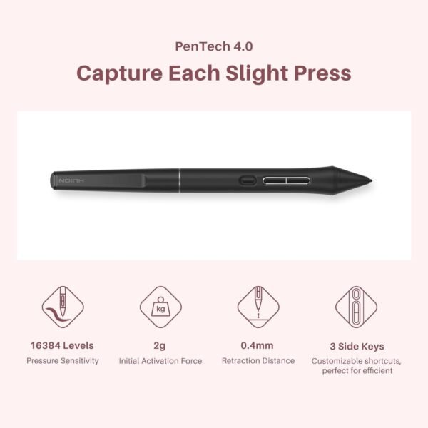 HUION Kamvas 13 (Gen 3) Tavoletta Grafica con Schermo, Monitor da Disegno in Vetro Canvas da 13,3",Vopertura sRGB del 99%, PenTech 4.0, Pressione Penna 16384, Doppi Quadranti,Supporto Regolabile, Rosa - Image 4