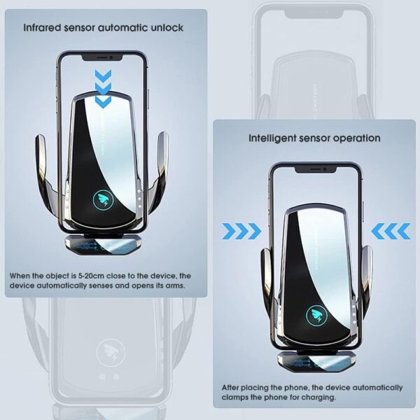 AmazeFan Caricatore Wireless Auto 15W Caricabatterie wireless per cellulari rapido Compatibile con iPhone Samsung Huawei ecc. Supporto per cellulare da auto Rotazione a 360 °, Argento - Image 3