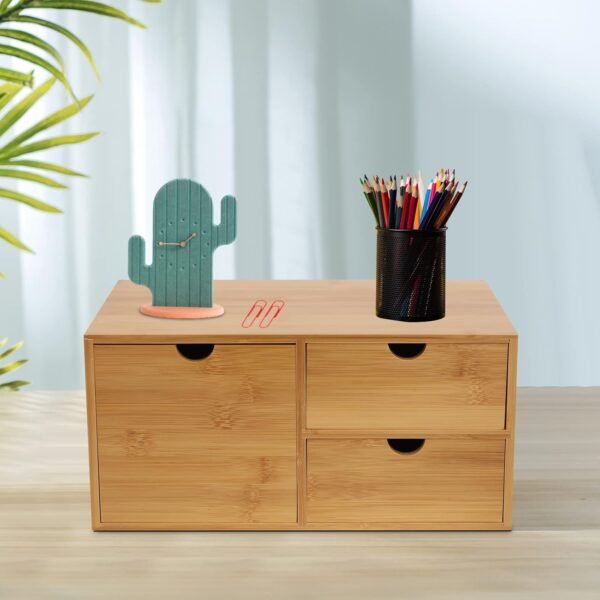 Organizer da scrivania in bambù con 4 cassetti – Mini cassetto per riporre e decorare la scatola per il trucco di un unico pezzo, ideale per il decoupage e l'organizzazione della casa - Image 5