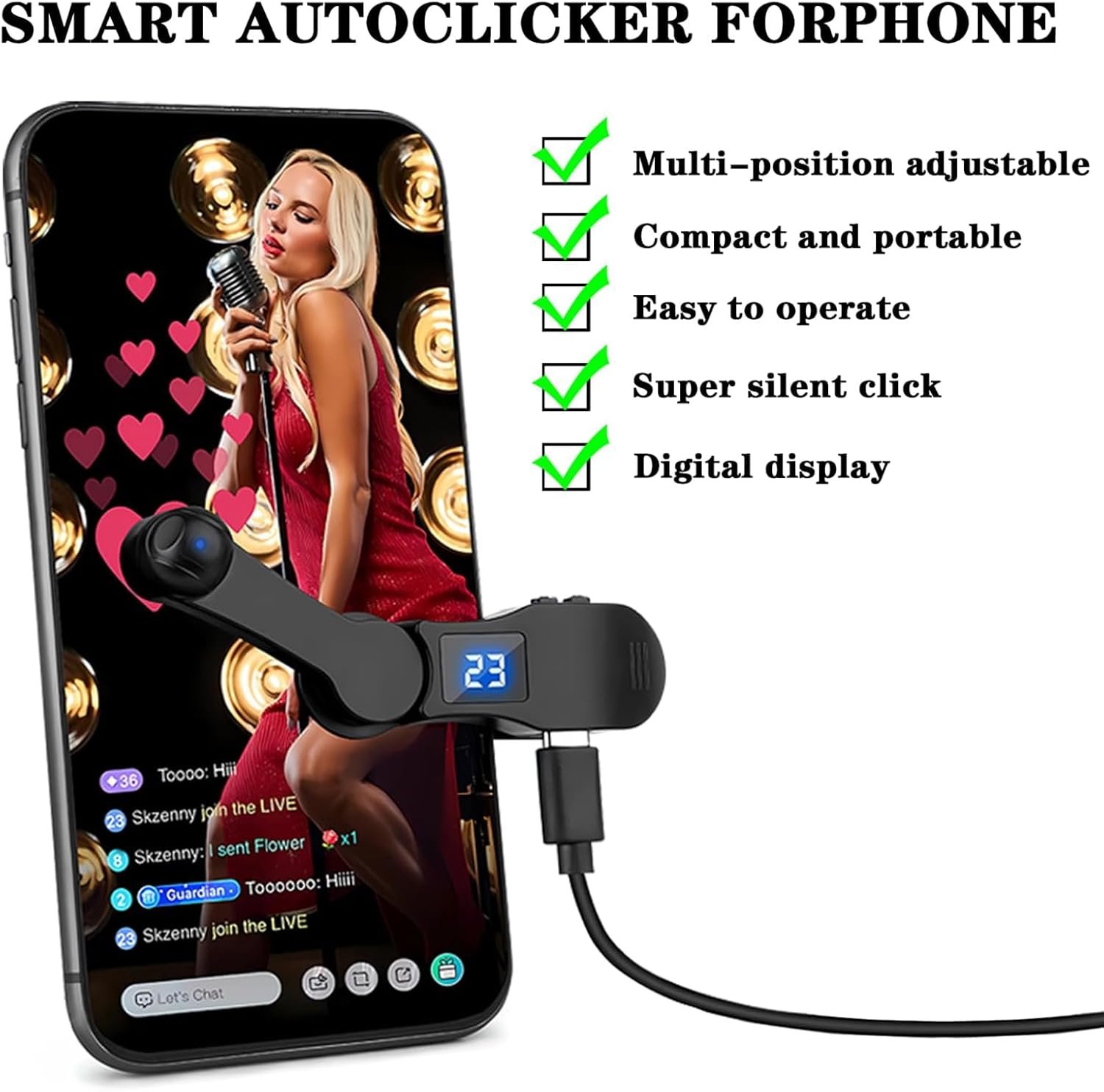 Fiorky Clicker automatico per smartphone, app per telefono, gadget per streaming live video, simulazione rapida click, clic continuo per trasmissioni in diretta, affare lampo, attività di ricompensa - Image 3