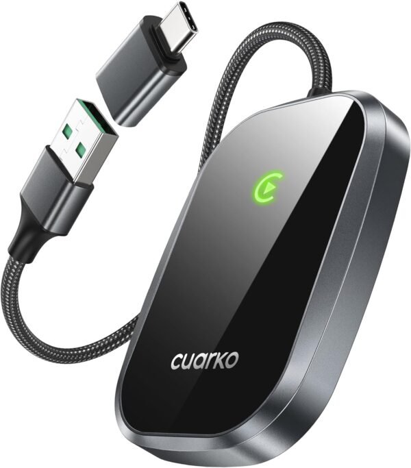 cuarko Adattatore Wireless CarPlay, | Connessione rapida | Converte CarPlay cablato in CarPlay wireless ( Adattatore extra da USB A a C ), Compatibile con iPhone 6, iOS 10 e successivi