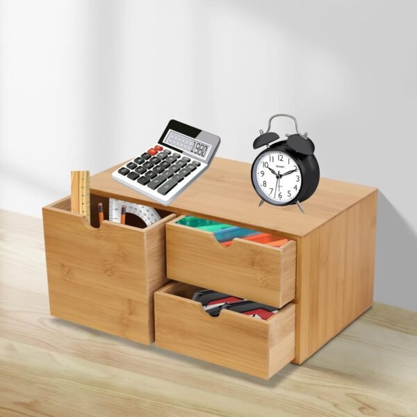 Organizer da scrivania in bambù con 4 cassetti – Mini cassetto per riporre e decorare la scatola per il trucco di un unico pezzo, ideale per il decoupage e l'organizzazione della casa - Image 4