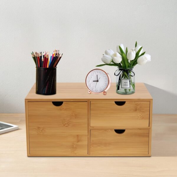 Organizer da scrivania in bambù con 4 cassetti – Mini cassetto per riporre e decorare la scatola per il trucco di un unico pezzo, ideale per il decoupage e l'organizzazione della casa - Image 2