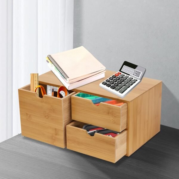Organizer da scrivania in bambù con 4 cassetti – Mini cassetto per riporre e decorare la scatola per il trucco di un unico pezzo, ideale per il decoupage e l'organizzazione della casa - Image 6