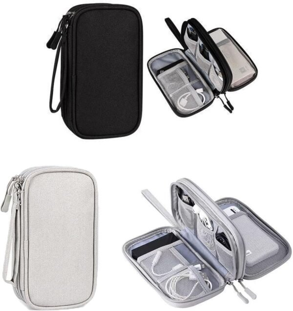 ZQSFPK 2 organizer per cavi, custodia tecnologica, borsa da viaggio, borsa per cavi, organizer per cavi da viaggio, custodia impermeabile, borsa per gadget all-in-one (nero, grigio), Multicolore, - Image 5