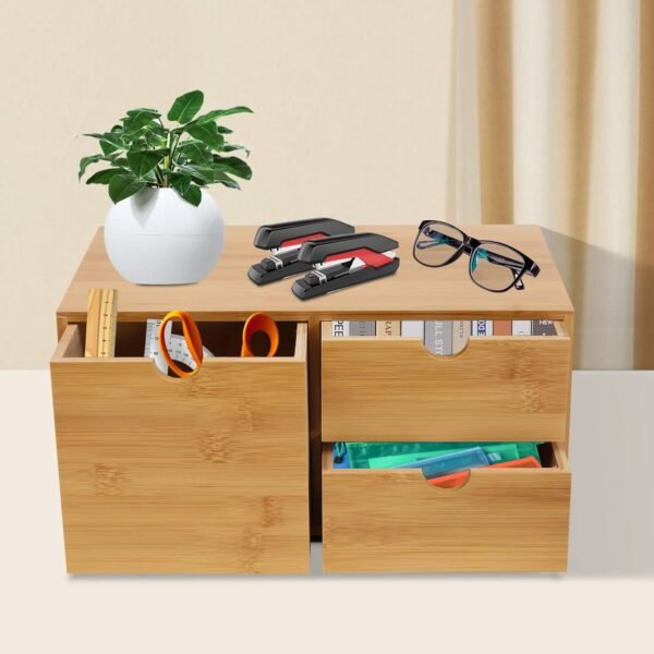 Organizer da scrivania in bambù con 4 cassetti – Mini cassetto per riporre e decorare la scatola per il trucco di un unico pezzo, ideale per il decoupage e l'organizzazione della casa - Image 7