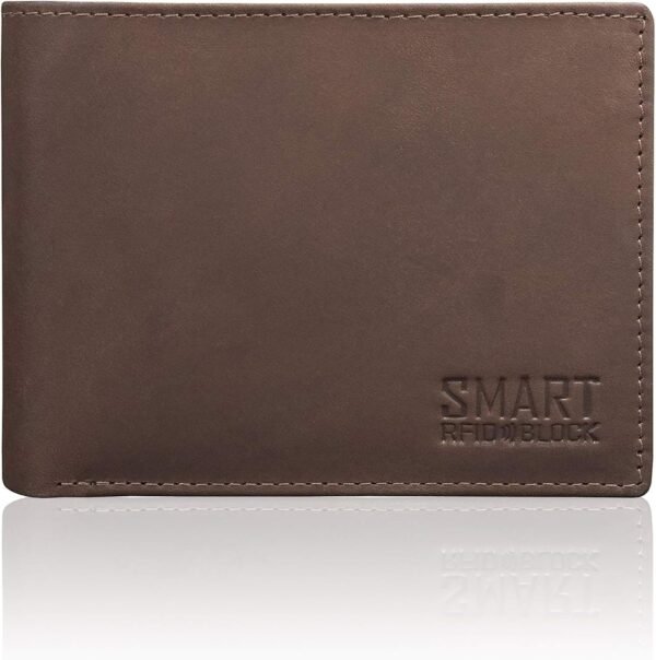 𝗞𝗢𝗥𝗨𝗠𝗔 Portafoglio da uomo con blocco Anti RFID, tasca portamonete bifold - Porta carte di credito intelligente - Marrone (SM-902HBR) - Image 2