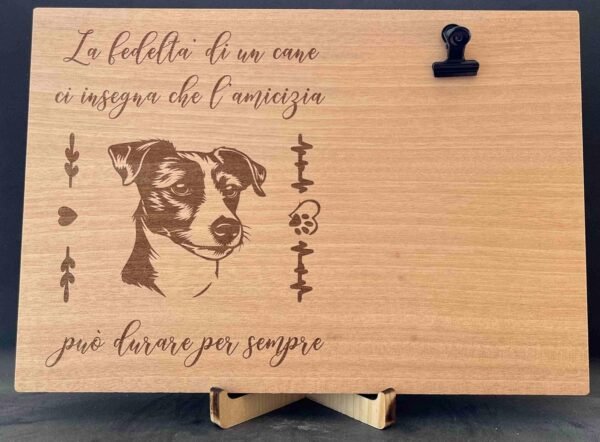 Portafoto in legno cane, Cornice da tavolo, Incisione laser, Idea regalo Uomo Donna, Quadretto con molletta, Dedica per amico, Decorazione per interni, gadget (Jack Russell) - Image 3