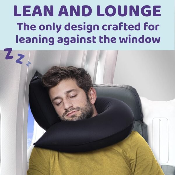 Cuscini gonfiabili da viaggio per aerei, auto e casa, design a J, supporto collo e mento, rigidità regolabile, cuscino cervicale gonfiabile per viaggiare in aereo, cuscini per il collo gonfiabili per - Image 2