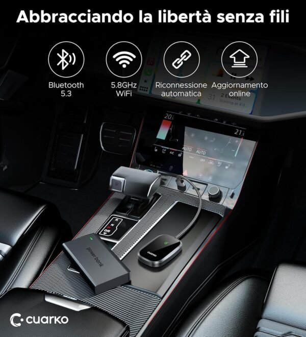 cuarko Adattatore Wireless CarPlay, | Connessione rapida | Converte CarPlay cablato in CarPlay wireless ( Adattatore extra da USB A a C ), Compatibile con iPhone 6, iOS 10 e successivi - Image 2