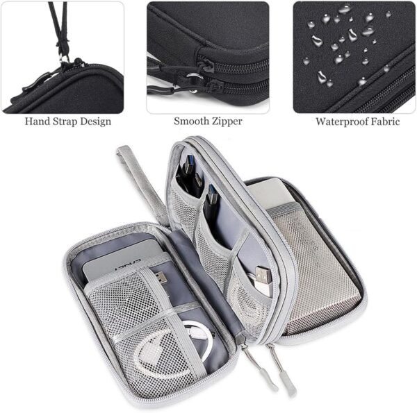 ZQSFPK 2 organizer per cavi, custodia tecnologica, borsa da viaggio, borsa per cavi, organizer per cavi da viaggio, custodia impermeabile, borsa per gadget all-in-one (nero, grigio), Multicolore, - Image 4