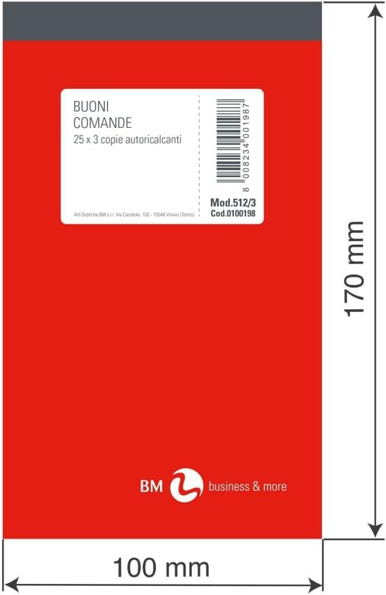 Bm – BeMore – Modello 512/3, 0100198 – Blocchetto Comanda Per Ristorante Triplice Copia – Carta Autoricalcante – Fogli 25+25+25 – Dimensioni 9,8Cm X 16,5Cm – Confezione Da 10 Pezzi - Image 5
