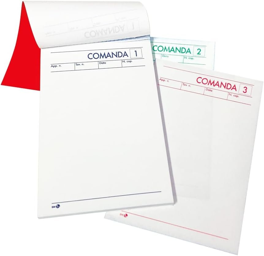 Bm – BeMore – Modello 512/3, 0100198 – Blocchetto Comanda Per Ristorante Triplice Copia – Carta Autoricalcante – Fogli 25+25+25 – Dimensioni 9,8Cm X 16,5Cm – Confezione Da 10 Pezzi