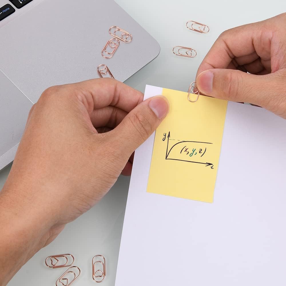 Vicloon Graffetta In Metallo, 130pcs Forma Di Cuore Piccole Graffette, Graffette Ufficio Segnalibri Per Libro, Graffette Di Carta Raccoglitori Clip Per Memo, Carta, Biglietti, Poster, Foto(Oro Rosa) - Image 5