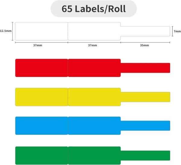 NIIMBOT Cable Label Maker Tape (1,2 x 10,9 cm) Carta adesiva per stampante con autoadesivo per etichettatrice D11/D110/D101/H1S, 1 rotolo da 65 (blu) - Image 2