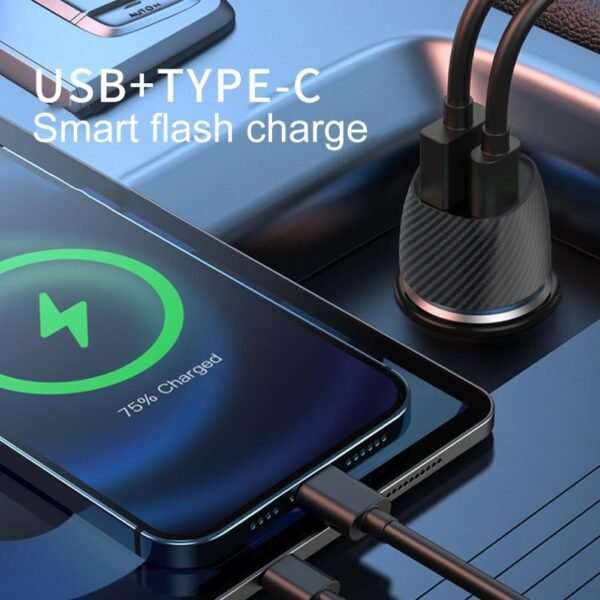 Whychstore Caricabatteria da auto, accendini e sigarette, caricatore USB totale 30 W, ricarica rapida, adattatore in metallo per telefono (38 W) - Image 4
