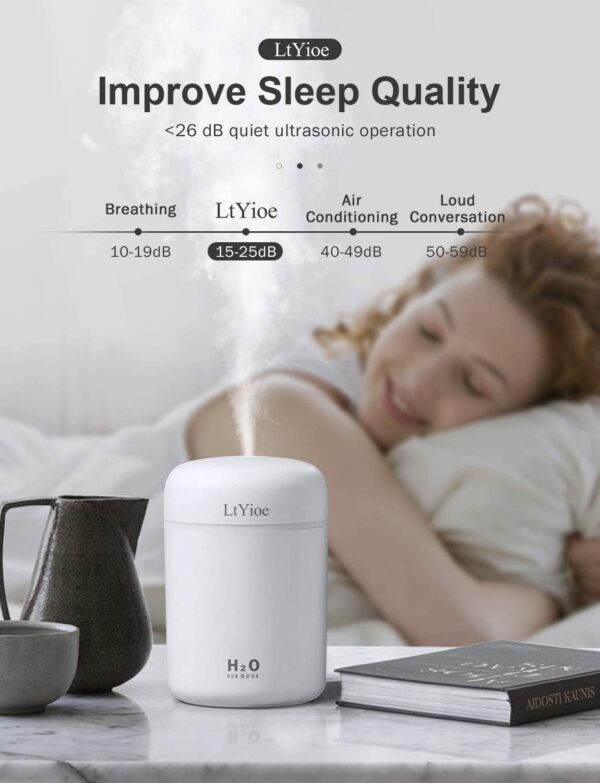 LtYioe - Mini umidificatore da scrivania per auto, ufficio, camera da letto, ecc. Spegnimento automatico, 2 modalità di nebbia, super silenzioso(bianco) - Image 5