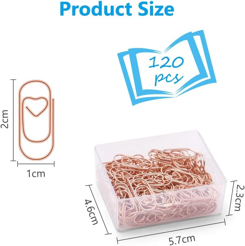 Vicloon Graffetta In Metallo, 130pcs Forma Di Cuore Piccole Graffette, Graffette Ufficio Segnalibri Per Libro, Graffette Di Carta Raccoglitori Clip Per Memo, Carta, Biglietti, Poster, Foto(Oro Rosa) - Image 2