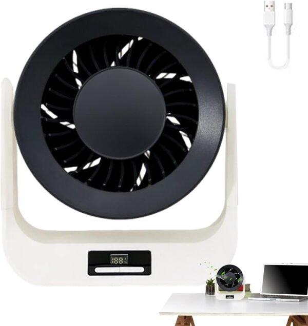 Ventilatore da tavolo, ricarica USB, circolatore d'aria personale – Display a LED, ventilatore portatile da parete per casa all'aperto gadget di raffreddamento