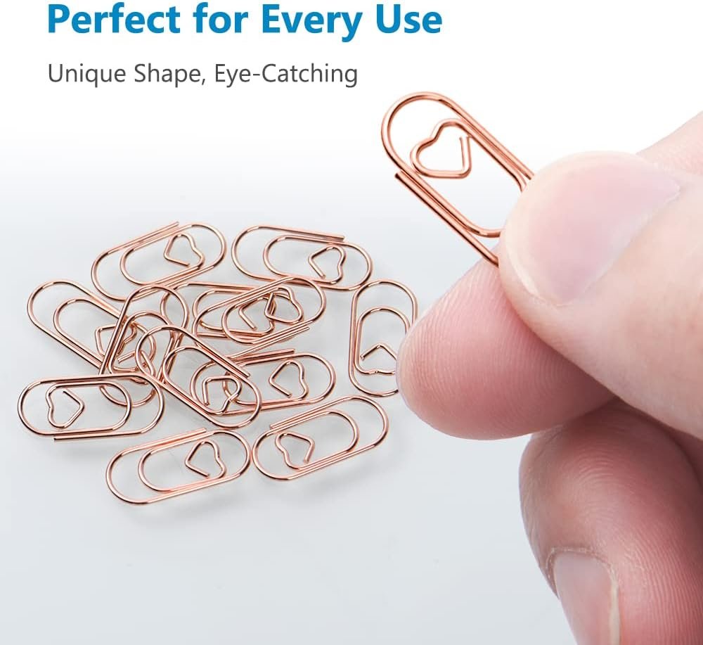 Vicloon Graffetta In Metallo, 130pcs Forma Di Cuore Piccole Graffette, Graffette Ufficio Segnalibri Per Libro, Graffette Di Carta Raccoglitori Clip Per Memo, Carta, Biglietti, Poster, Foto(Oro Rosa) - Image 3