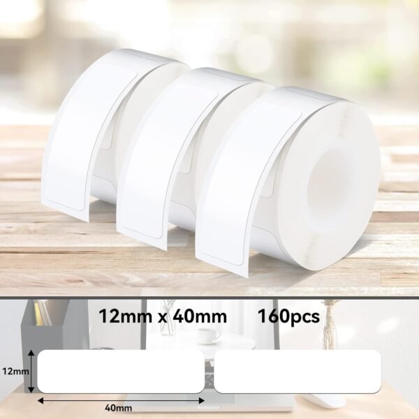 Pristar Etichette P15, 3 Rotoli, 12mm x 40mm, Nastro Adesivo Termico, Compatibile con P15 Label Maker, Bianco, 160 Etichette/Rotolo - Image 3