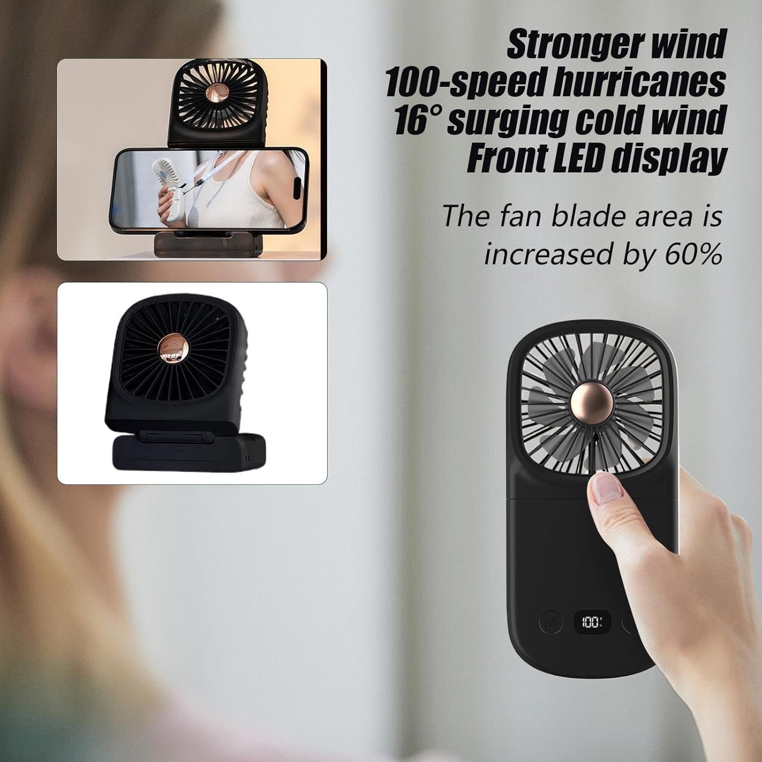 Ventilatore portatile portatile, ventilatore portatile portatile portatile | Ventilatore da scrivania pieghevole display digitale | Raffreddare il gadget, il ventilatore di raffreddamento per la - Image 9