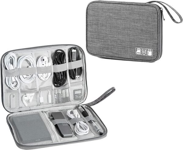 Custodia organizer per gadget elettronici, con supporto mobile, 25 x 19 x 2 cm, colore grigio, solo la borsa all'interno dell'articolo non è incluso