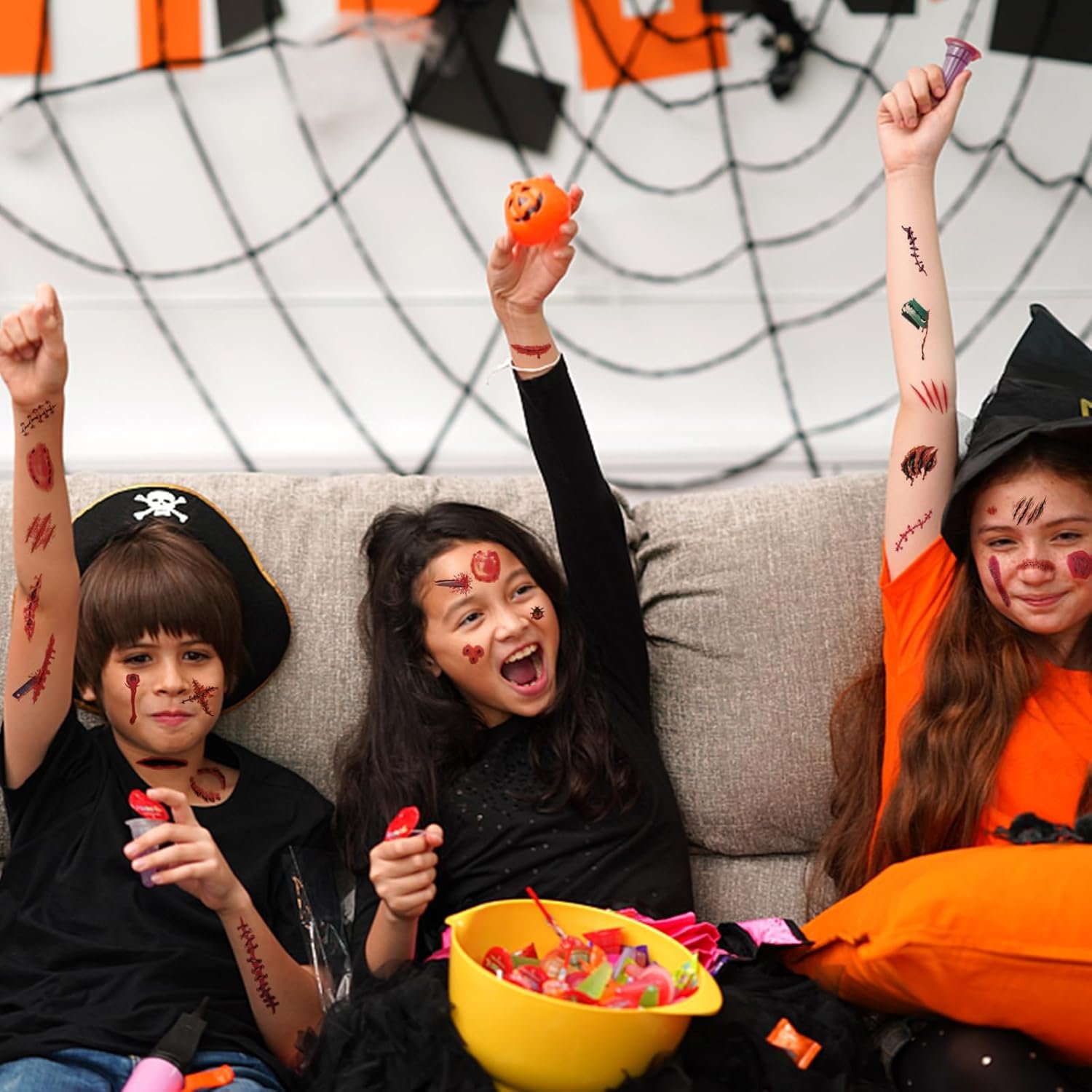 Tatuaggi temporanei di Halloween per bambini, 8 fogli, 20 fogli, tatuaggi temporanei con cicatrici, 3D, realistici, impermeabili, tatoo spaventoso e sanguinoso per mascherata, trucco gotico, - Image 7