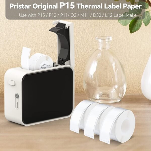 Pristar Etichette P15, 3 Rotoli, 12mm x 40mm, Nastro Adesivo Termico, Compatibile con P15 Label Maker, Bianco, 160 Etichette/Rotolo - Image 2