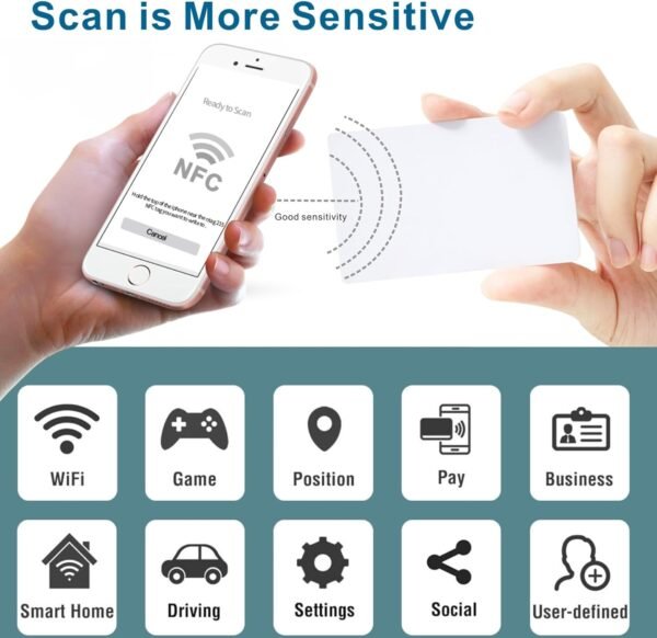 TimesKey 40 NFC Tag PVC Carta (Formato Carta di Credito) NTAG215 Compatibile con Tagmo,540 Byte, Compatibili con Tutti i Smartphone con Tecnologia NFC - Image 4