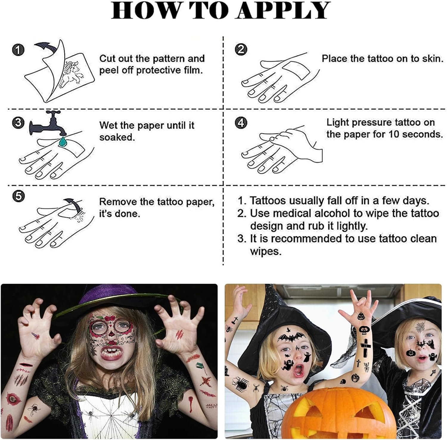 Tatuaggi temporanei di Halloween per bambini, 8 fogli, 20 fogli, tatuaggi temporanei con cicatrici, 3D, realistici, impermeabili, tatoo spaventoso e sanguinoso per mascherata, trucco gotico, - Image 4