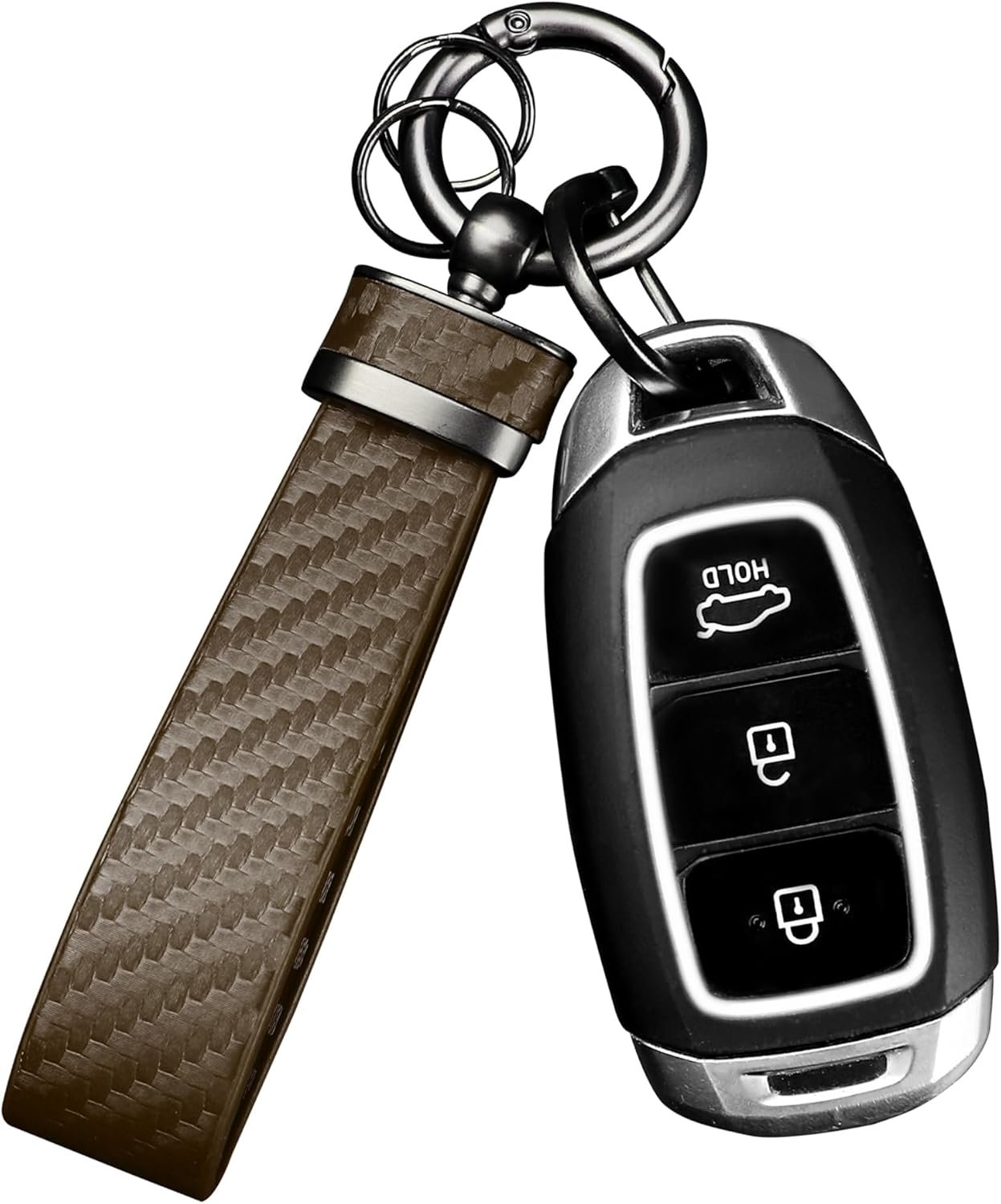 GTLM Portachiavi Auto in Fibra di Carbonio con Anello a D,Portachiavi Macchina in Pelle,Portachiavi Macchina Accessori Auto (Marrone)